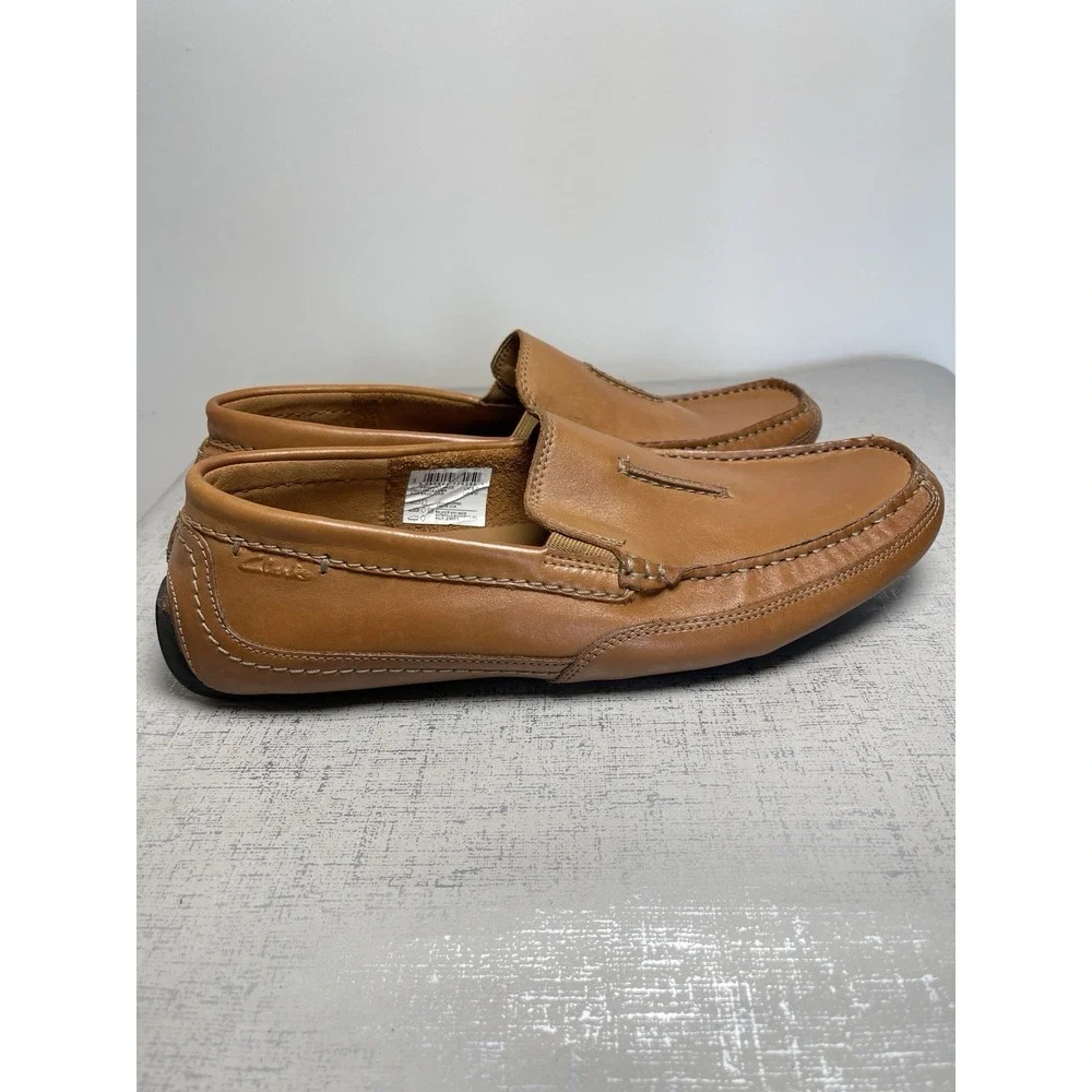 Clarks Ashmont Race Men's Tan Leather Loafers Driver Comfort Shoes 9 M